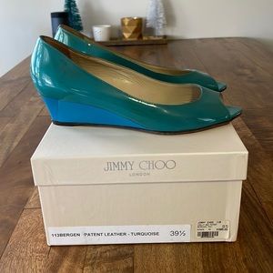 Jimmy Choo Patent Leather Open Toe Heels
